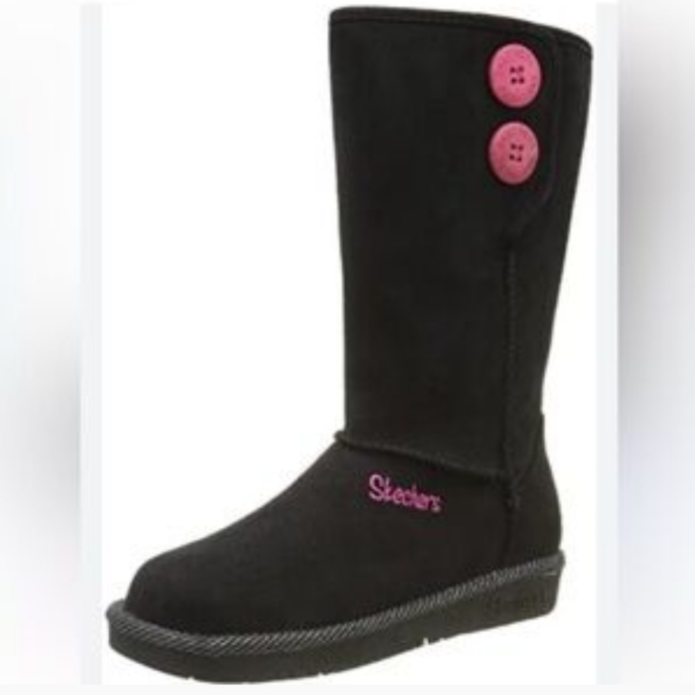 Sketchers Toasty Toes Kids Suede Zip  Up Black Calf High Boots Size 4